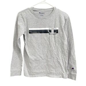 Champion Boys' Long‎ Sleeve T-Shirt Gray Athletic Logo Graphic Tee Size L
